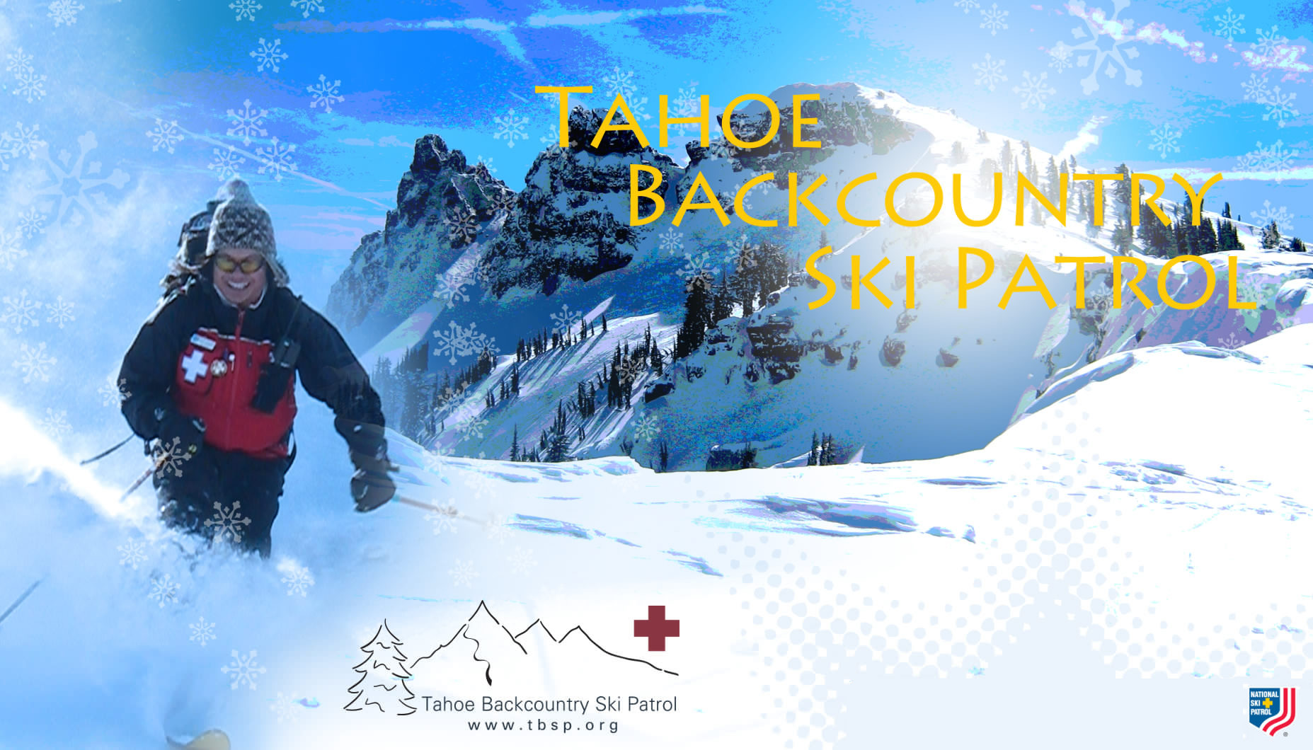 Tahoe Backcountry Ski Patrol: a patroller skiing powder below a snowy peak